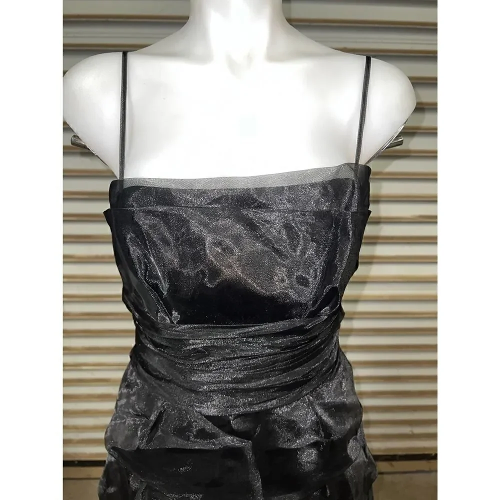 Max and Cleo black cocktail dress lined black tiered chiffon adjustable straps